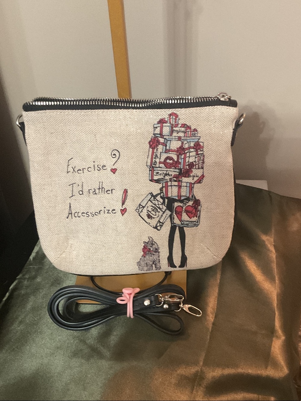 Brighton Cream Canvas Crossbody with Red and Black Illustration